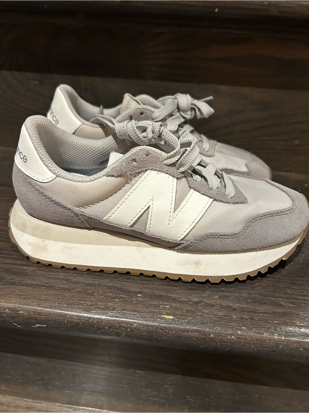New Balance Women's Light Gray and White Suede Retro Trainer